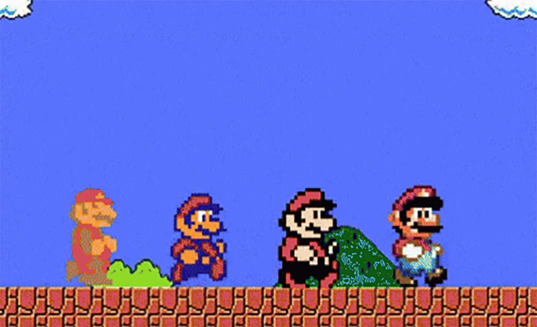 A progression of Nintendo's vintage Mario character design.